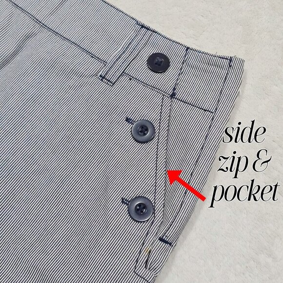 H&M Pinstripe Cotton Mini Skirt – Side Zip, Button Pockets – NWT – Size 4 - Picture 4 of 9